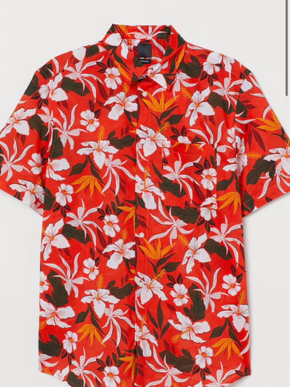 H&M Red Floral Short-Sleeve Button-Down Shirt Size L - Picture 2 of 9